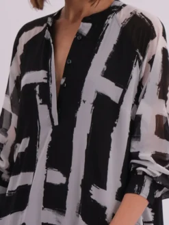 Religion Black Sunset Maxi Shirt Dress With A Tiered Boho Style Skirt In Abstract Prints Clearance