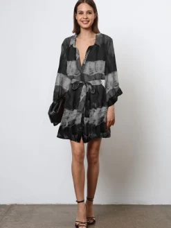 Religion Tunic Shirt Dress With Kimono Sleeves in Bright Floral Print Black Tie Dye Online