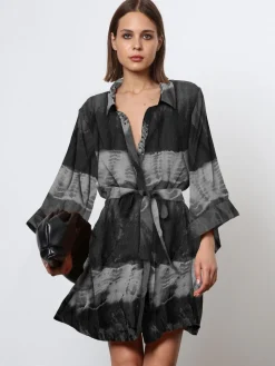 Religion Tunic Shirt Dress With Kimono Sleeves in Bright Floral Print Black Tie Dye Online