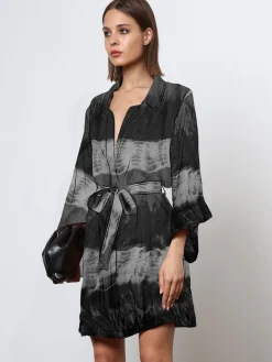 Religion Tunic Shirt Dress With Kimono Sleeves in Bright Floral Print Black Tie Dye Online