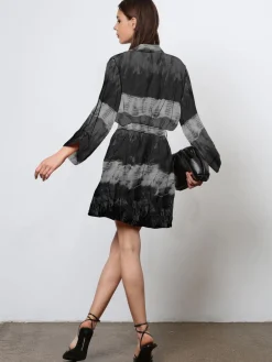 Religion Tunic Shirt Dress With Kimono Sleeves in Bright Floral Print Black Tie Dye Online