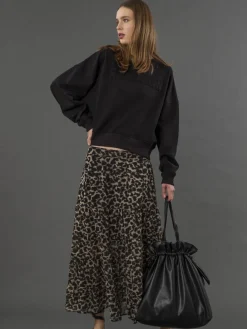 Religion Black Tiered Boho Style Citrine Maxi Skirt In Leopard Animal Print Discount