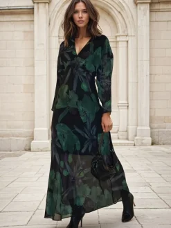 Religion Green Lily Column Bias Cut Maxi Dress In Floral Print Discount