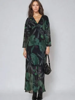 Religion Green Lily Column Bias Cut Maxi Dress In Floral Print Discount