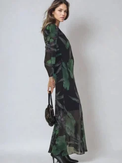 Religion Green Lily Column Bias Cut Maxi Dress In Floral Print Discount
