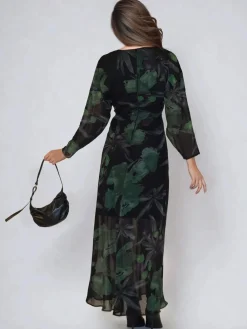 Religion Green Lily Column Bias Cut Maxi Dress In Floral Print Discount