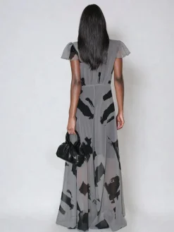 Religion Grey Indium Maxi Tea Dress With Feminine Button Detail In Abstract