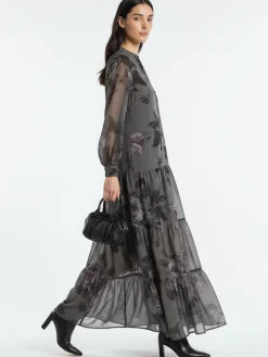 Religion Grey Stephanie Maxi Boho Tiered Dress In Taupe Floral Print Hot