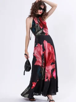 Religion Valeria Column Maxi Dress With Large Floral Print Pink Outlet