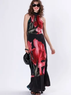 Religion Valeria Column Maxi Dress With Large Floral Print Pink Outlet