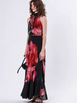 Religion Valeria Column Maxi Dress With Large Floral Print Pink Outlet