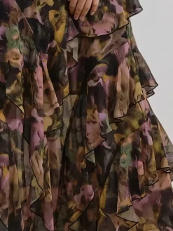 Religion Taylor Maxi Dress With Full Ruffle Skirt Yellow New