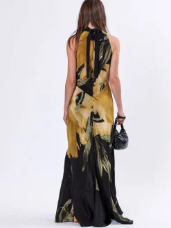 Religion Valeria Column Maxi Dress With Large Floral Print Yellow Outlet