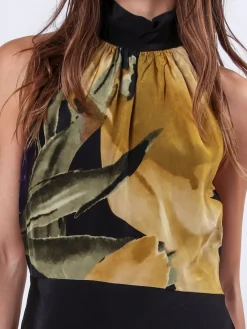 Religion Valeria Column Maxi Dress With Large Floral Print Yellow Outlet