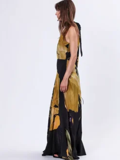 Religion Valeria Column Maxi Dress With Large Floral Print Yellow Outlet