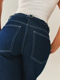 Next Boyfriend Hourglass Wide Leg Mid Rise Turn Up Jeans Rinse Blue Clearance