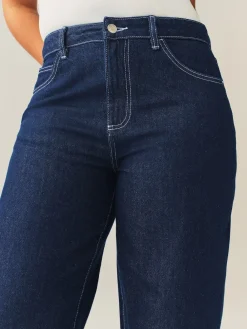 Next Boyfriend Hourglass Wide Leg Mid Rise Turn Up Jeans Rinse Blue Clearance