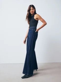 Next High Rise FlexiFit Stretch Pull On Wide Leg Jeans Rinse Blue New