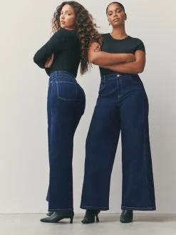 Next High Rise FlexiFit Stretch Pull On Wide Leg Jeans Rinse Blue New