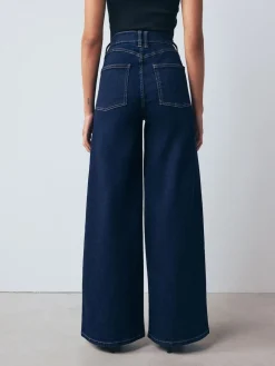 Next High Rise FlexiFit Stretch Pull On Wide Leg Jeans Rinse Blue New