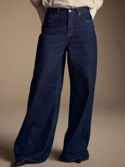 Next High Rise Palazzo Wide Leg Jeans Rinse Blue Hot