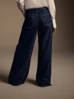 Next High Rise Palazzo Wide Leg Jeans Rinse Blue Hot