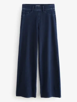 Next Jersey Denim Wide Leg Trousers Rinse Blue Hot