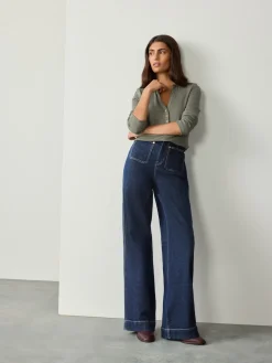 Next N Premium High Rise Patch Pocket Comfort Stretch Wide Leg Jeans Rinse Blue Outlet