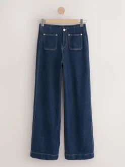 Next N Premium High Rise Patch Pocket Comfort Stretch Wide Leg Jeans Rinse Blue Outlet