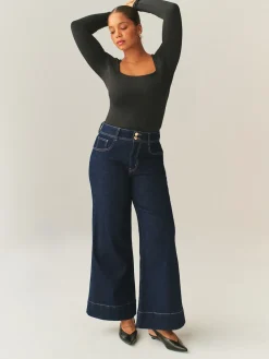 Next High Rise Stretch Wide Leg Hourglass Jeans Rinse Clearance