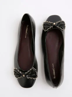 River Island Black Chain Bow Ballet Pumps Sale