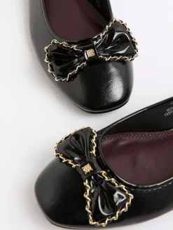 River Island Black Chain Bow Ballet Pumps Sale