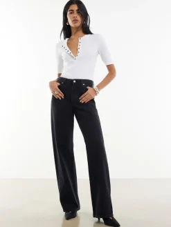 River Island Black High Rise Relaxed Straight Leg Jeans