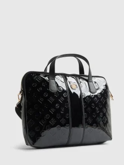 River Island Black Patent Monogram Laptop Case Bag Discount