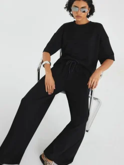 River Island Premium Wide Leg Joggers Black Hot