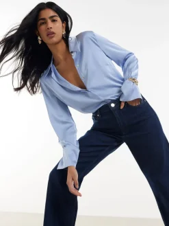 River Island Blue High Rise Relaxed Straight Jeans