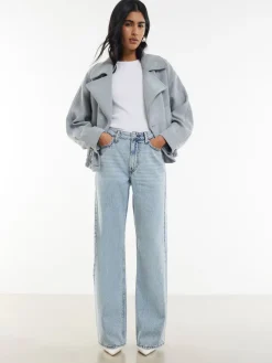 River Island Blue Relaxed Straight Raw Hem Leg Jeans Online