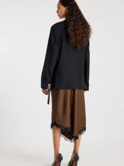 River Island Brown Asymmetric Lace Trim Satin Skirt Outlet