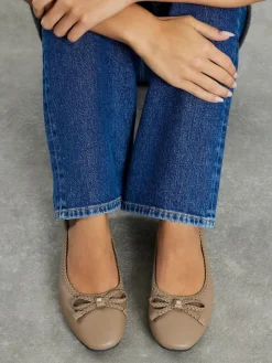 River Island Brown Bow Ballet Flats Hot