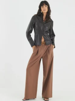 River Island Brown Easy Belted Wide Leg Trousers New