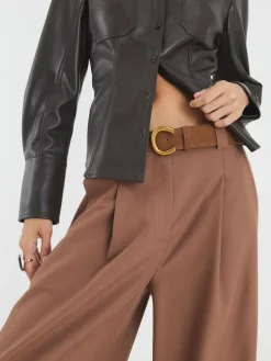 River Island Brown Easy Belted Wide Leg Trousers New