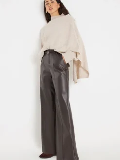 River Island Brown Faux Leather Wide Leg Trousers Outlet
