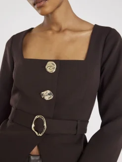 River Island Brown Long Sleeve Square Neck Belted Blazer Sale