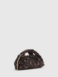 River Island Brown Sequin Grab Clutch Discount