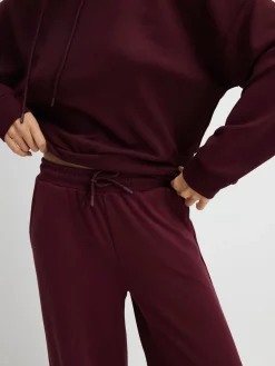 River Island Burgundy Premium High Waisted Wide Leg Joggers New