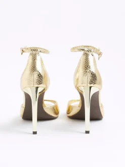 River Island Gold Wide Fit Open Toe Heels Discount