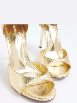 River Island Gold Wide Fit Open Toe Heels Discount