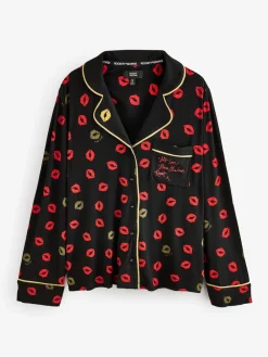 Rockett St George Black/Red Lips Button Through Jersey Pyjamas