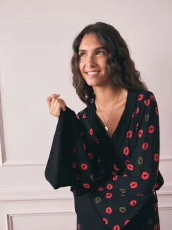 Rockett St George Black/Red Lips Jersey Robe