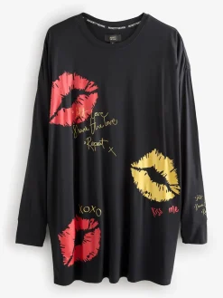Rockett St George Black/Red Lips Long Sleeve Night T-Shirt Hot